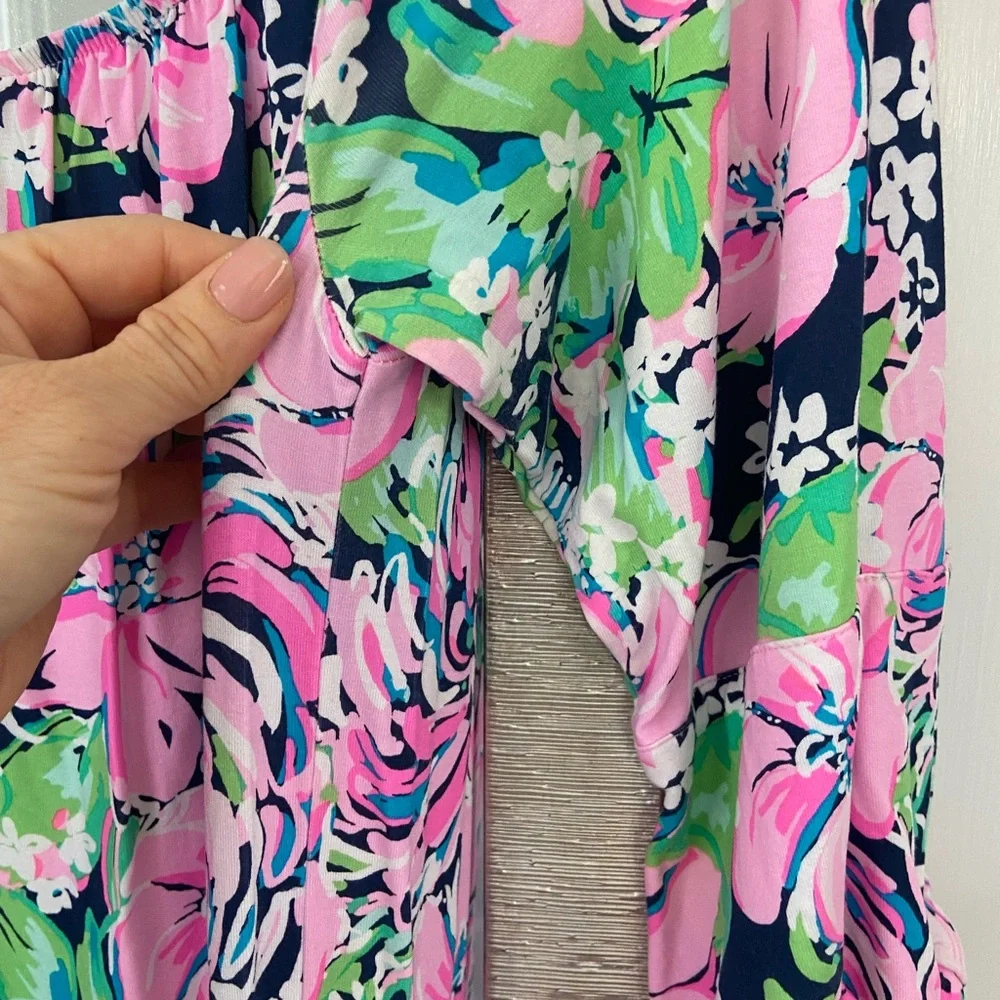 Lilly Pulitzer Pink Floral Off-Shoulder Romper size Large - Picture 6 of 7